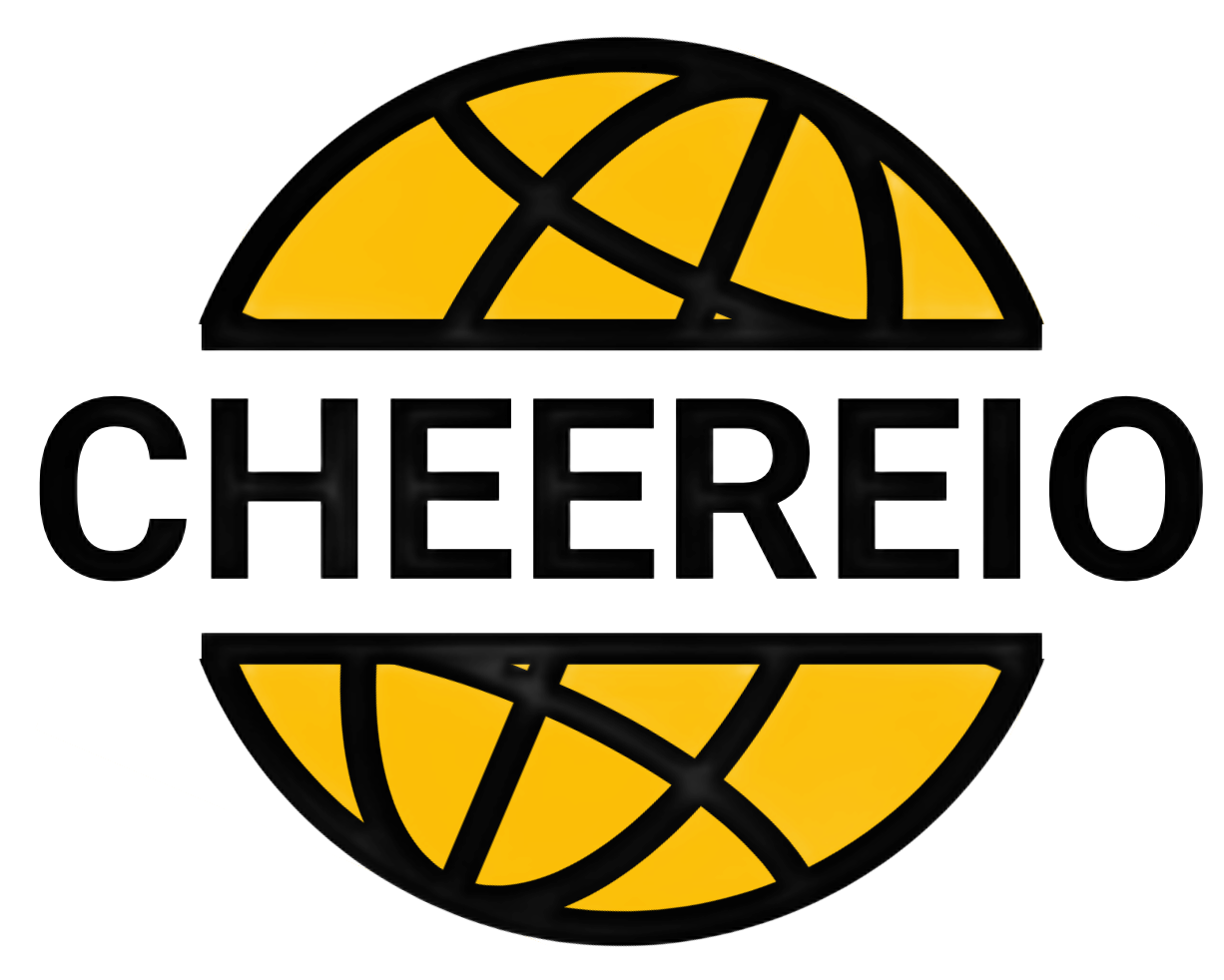 Logo for CHEEEREIO software, with name in black going through a globe schematic in yellow.